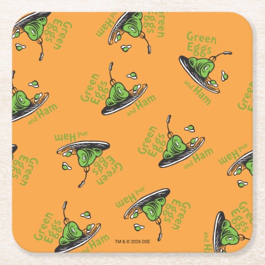 Green Eggs and Ham Pattern スクエアペーパーコースター (正面)