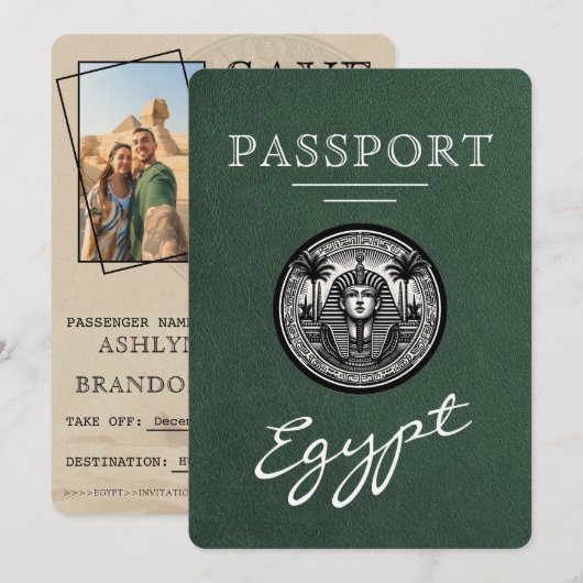 Green Egypt Passport Wedding Save the Date セーブザデート (正面/裏面)