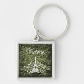 Green Eiffel Tower Grunge Square Keychain キーホルダー (正面)