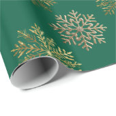 Green Elegant Gold Snowflakes Pattern New Year ラッピングペーパー (ロールコーナー)