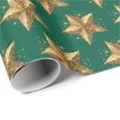 Green Elegant Gold Stars Pattern New Year winter ラッピングペーパー (ロールコーナー)