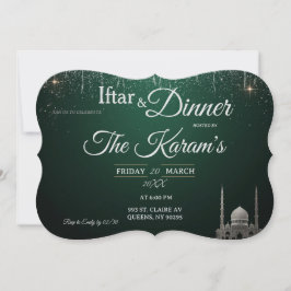 Green Elegant Mosque Ramadan Iftar Party  招待状