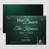 Green Elegant Mosque Ramadan Iftar Party Invit 招待状 (正面/裏面)
