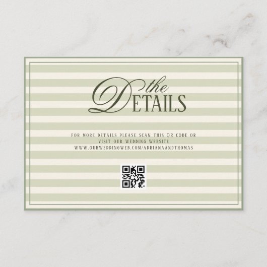 Green Elegant Timeless Wedding QR code Details エンクロージャーカード (正面)