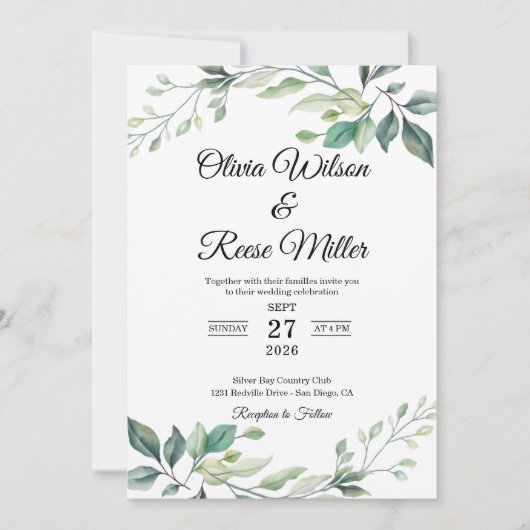 Green Elegant Wedding 招待状 (正面)