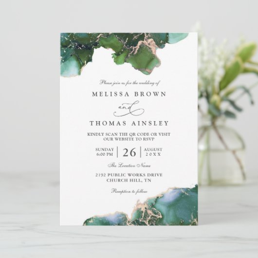 Green Emerald Tidepool Elegant QR Code Wedding 招待状 (スタンド正面)