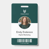 Green Employee Name Business Logo Staff Tag バッジ (正面)