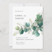Green Eucalyptus Botanical Boho Watercolor Wedding 招待状 (正面)