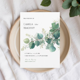 Green Eucalyptus Botanical Boho Watercolor Wedding 招待状