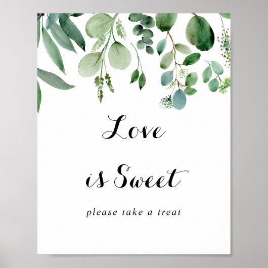 Green Eucalyptus Botanical Love Is Sweet Sign ポスター (正面)