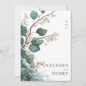 Green Eucalyptus Botanical Watercolor Wedding  招待状 (正面)