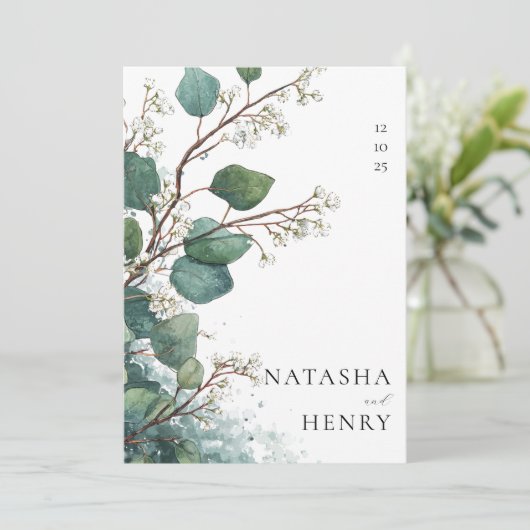 Green Eucalyptus Botanical Watercolor Wedding  招待状 (スタンド正面)