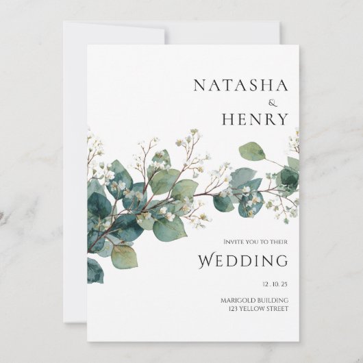 Green Eucalyptus Botanical Watercolor Wedding 招待状 (裏面)
