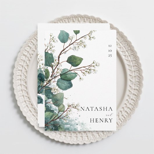 Green Eucalyptus Botanical Watercolor Wedding  招待状