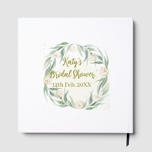 Green eucalyptus floral bridal shower name date go ゲストブック (裏面)