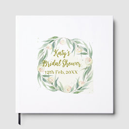 Green eucalyptus floral bridal shower name date go ゲストブック