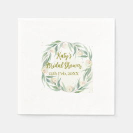 Green eucalyptus floral bridal shower name date go スタンダードカクテルナプキン
