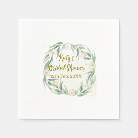 Green eucalyptus floral bridal shower name date go スタンダードカクテルナプキン (正面)