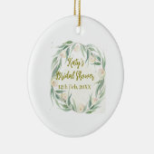 Green eucalyptus floral bridal shower name date go セラミックオーナメント (右)