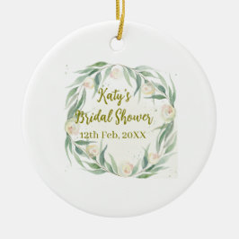 Green eucalyptus floral bridal shower name date go セラミックオーナメント