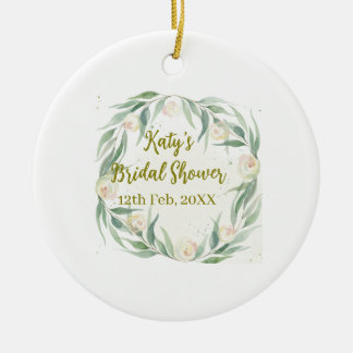 Green eucalyptus floral bridal shower name date go セラミックオーナメント