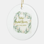 Green eucalyptus floral bridal shower name date go セラミックオーナメント (左)