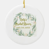 Green eucalyptus floral bridal shower name date go セラミックオーナメント (裏面)