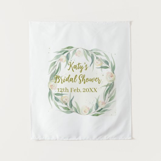 Green eucalyptus floral bridal shower name date go タペストリー (正面)
