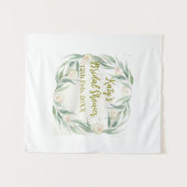 Green eucalyptus floral bridal shower name date go タペストリー (正面(横))