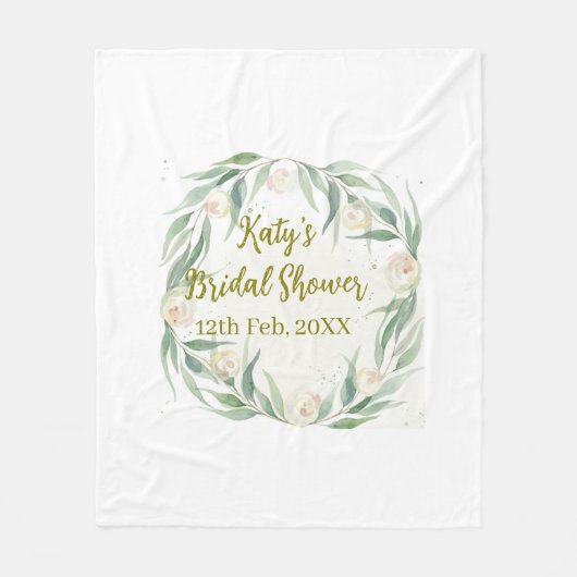 Green eucalyptus floral bridal shower name date go フリースブランケット (正面)