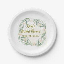 Green eucalyptus floral bridal shower name date go ペーパープレート