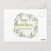 Green eucalyptus floral bridal shower name date go ポストカード (裏面)