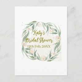 Green eucalyptus floral bridal shower name date go ポストカード
