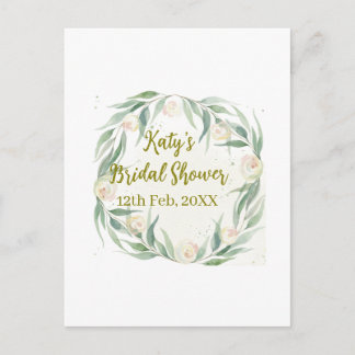 Green eucalyptus floral bridal shower name date go ポストカード