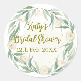 Green eucalyptus floral bridal shower name date go ラウンドシール