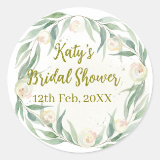 Green eucalyptus floral bridal shower name date go ラウンドシール