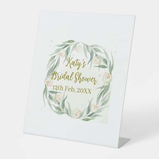 Green eucalyptus floral bridal shower name date go 台座サイン (正面)