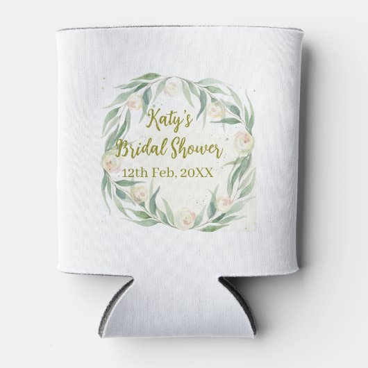 Green eucalyptus floral bridal shower name date go 缶クーラー (正面)