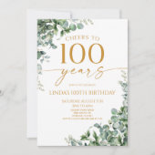 Green Eucalyptus Gold 100th Birthday Party 招待状 (正面)