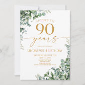 Green Eucalyptus Gold 90th Birthday Party 招待状 (正面)