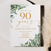 Green Eucalyptus Gold 90th Birthday Party 招待状