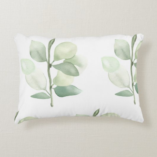 Green Eucalyptus Leaves, delicate pastel decor アクセントクッション (正面)