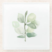 Green Eucalyptus Leaves,  delicate pastel decor ガラスコースター (正面)