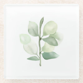 Green Eucalyptus Leaves,  delicate pastel decor ガラスコースター