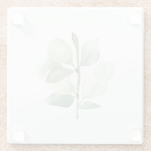Green Eucalyptus Leaves,  delicate pastel decor ガラスコースター (裏面)