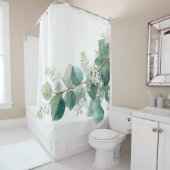 Green Eucalyptus Pastel Floral Whimsical Botanical シャワーカーテン (インサイチュ)