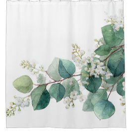 Green Eucalyptus Pastel Floral Whimsical Botanical シャワーカーテン