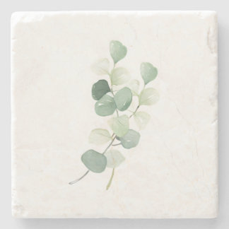 Green Eucalyptus Pastel Leaves Duvet Cover ストーンコースター