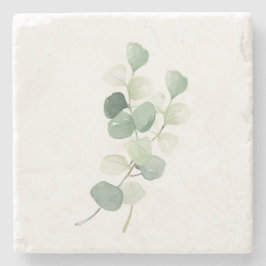 Green Eucalyptus Pastel Leaves Duvet Cover ストーンコースター