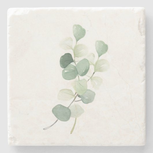Green Eucalyptus Pastel Leaves Duvet Cover ストーンコースター (正面)